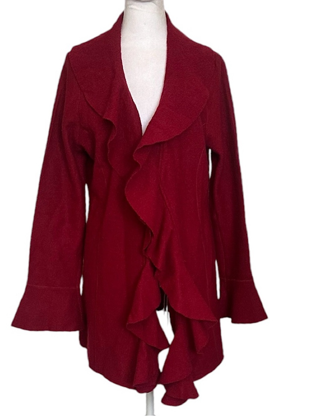 Vintage Marisa Christina Women’s Wool Cardigan Red Rosette Trim Cottagecore Sz M
